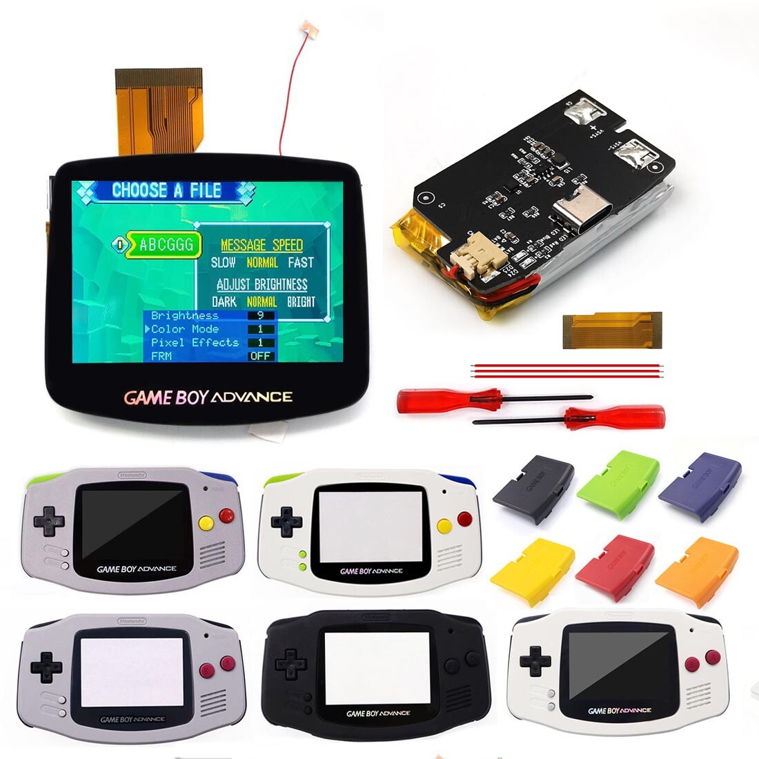 Hispeedido V5 Laminated IPS LCD Kit+Pre-cut Shell W/Rechargable Battery For GBA