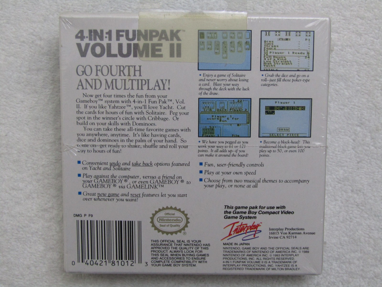 4-In-1 Funpak Volume II 2 for Nintendo Game Boy Gameboy – Factory Sealed!