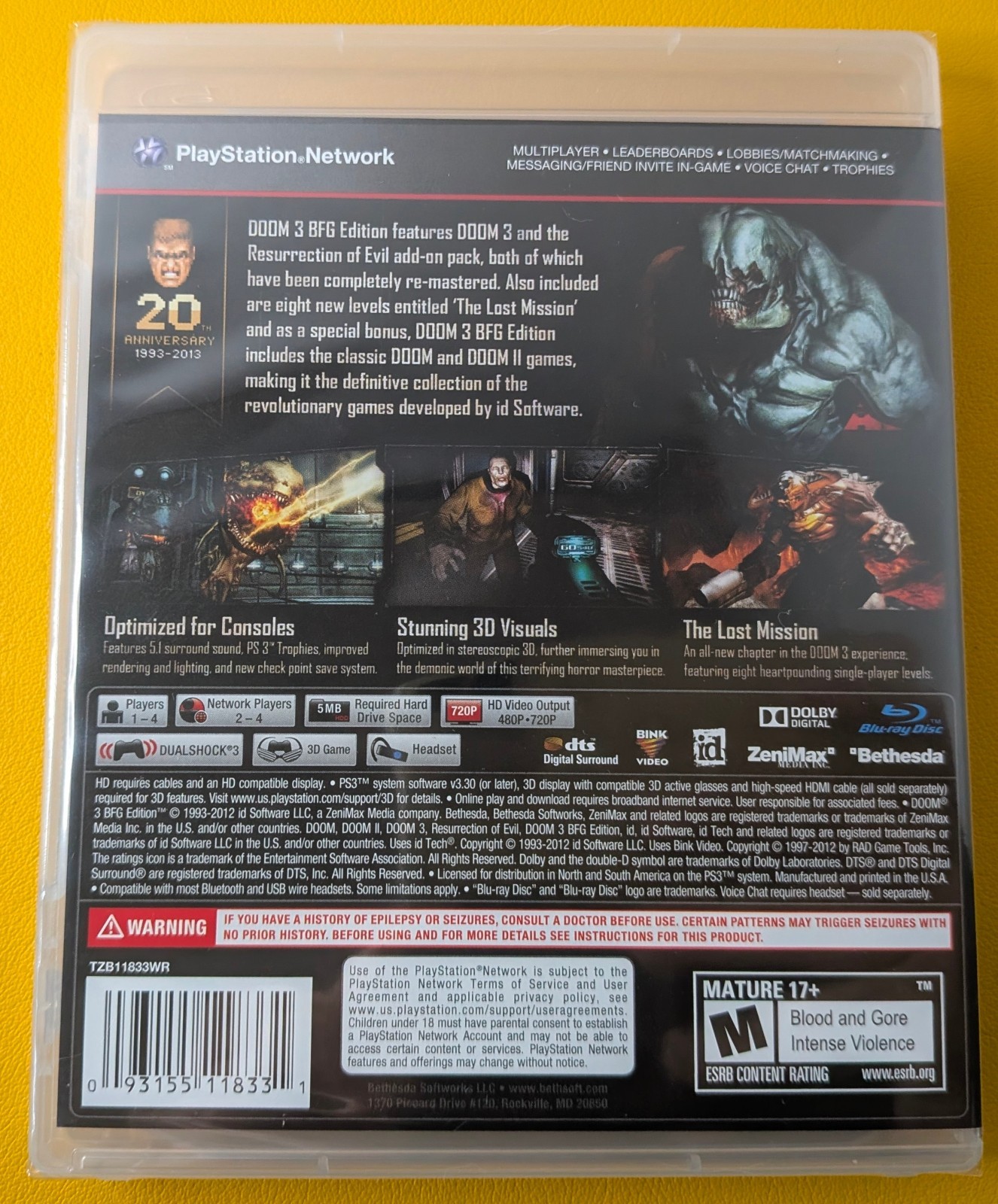 Doom 3 BFG Edition (2012) Sony PlayStation 3 NEW Factory Sealed