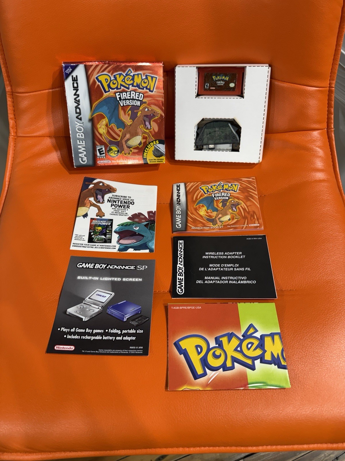 Pokémon Fire Red Wireless Adapter Bundle GBA CiB *Great Condition* All Inserts!