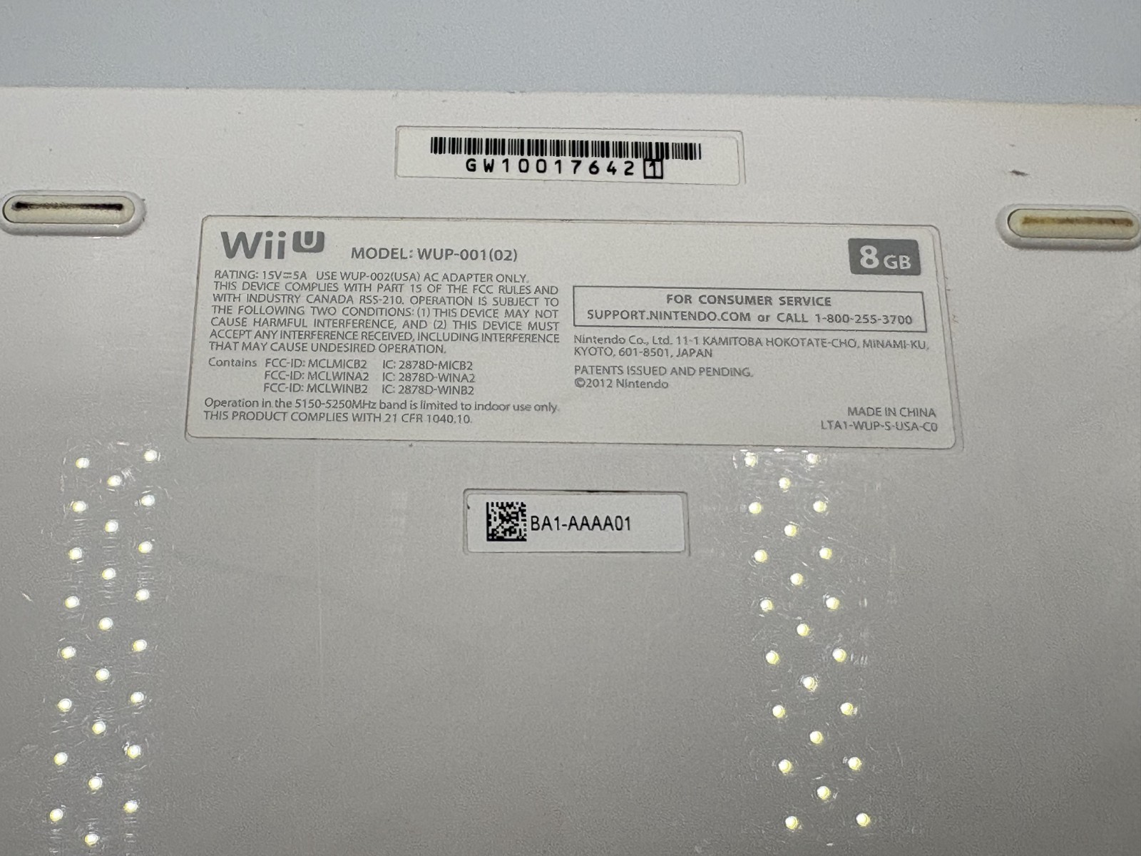 Nintendo Wii U WUP-001 8GB White Console & Power Supply Only – TESTED