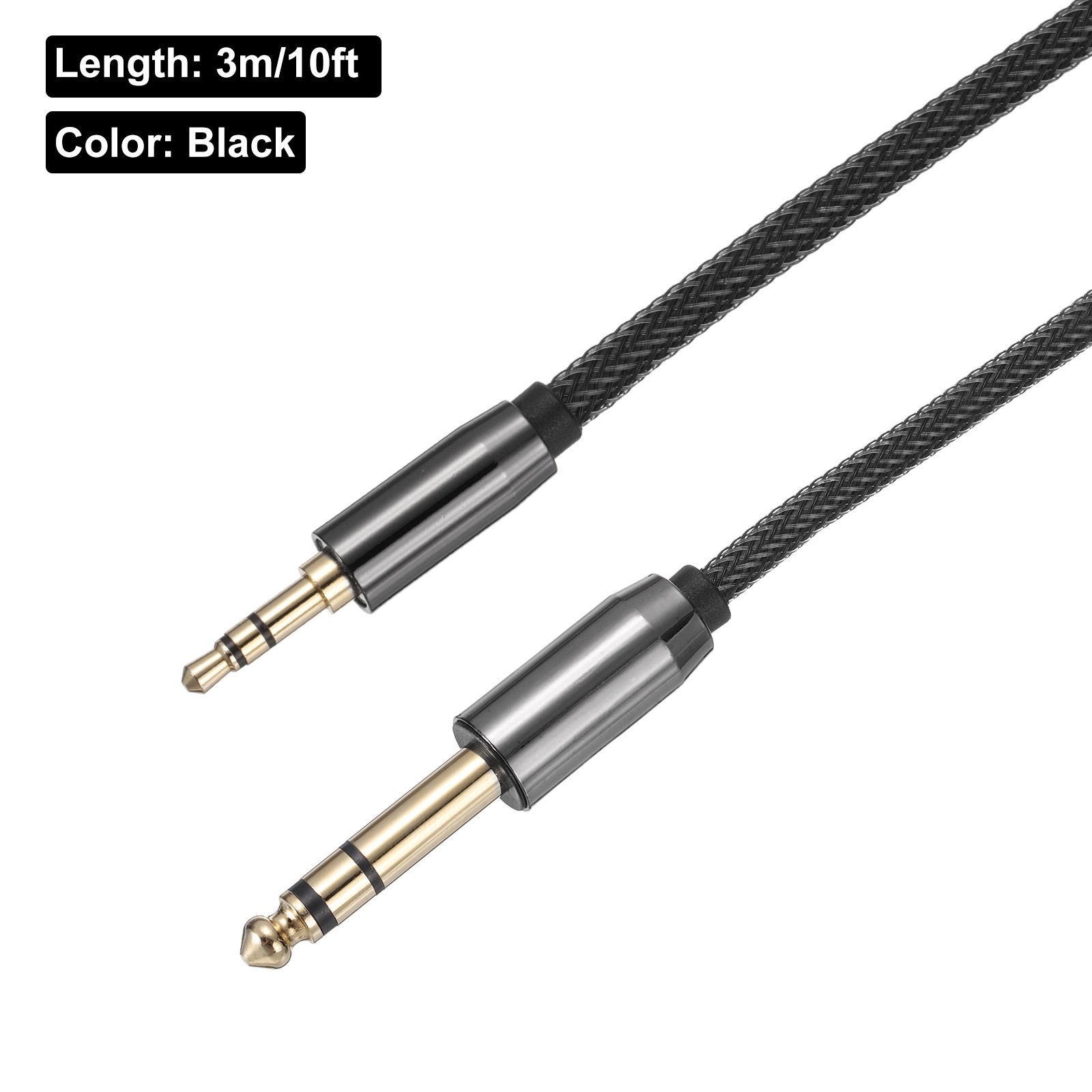 3.5mm 1/8″ Male TRS to 6.35mm 1/4″ Male TRS Audio Cable 3M/10Ft Black