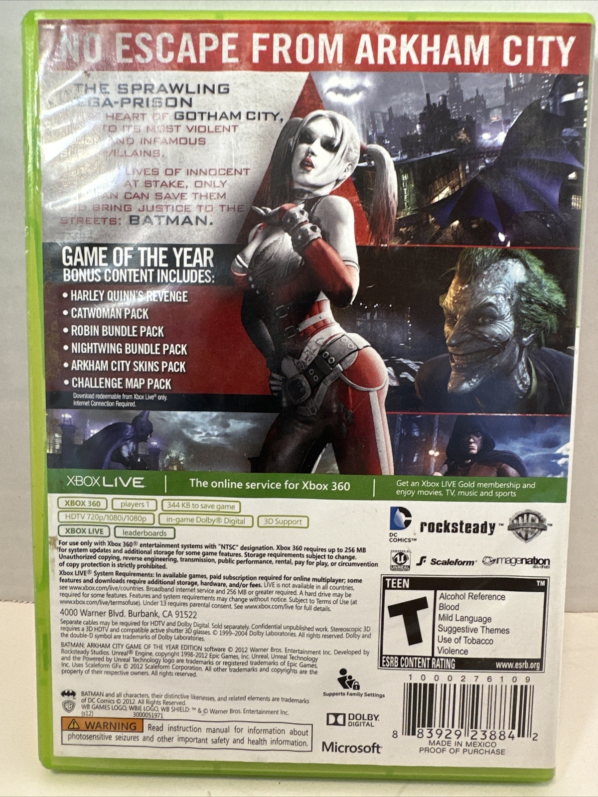 Batman: Arkham City Game of the Year Edition (Microsoft Xbox 360, 2012) No Book