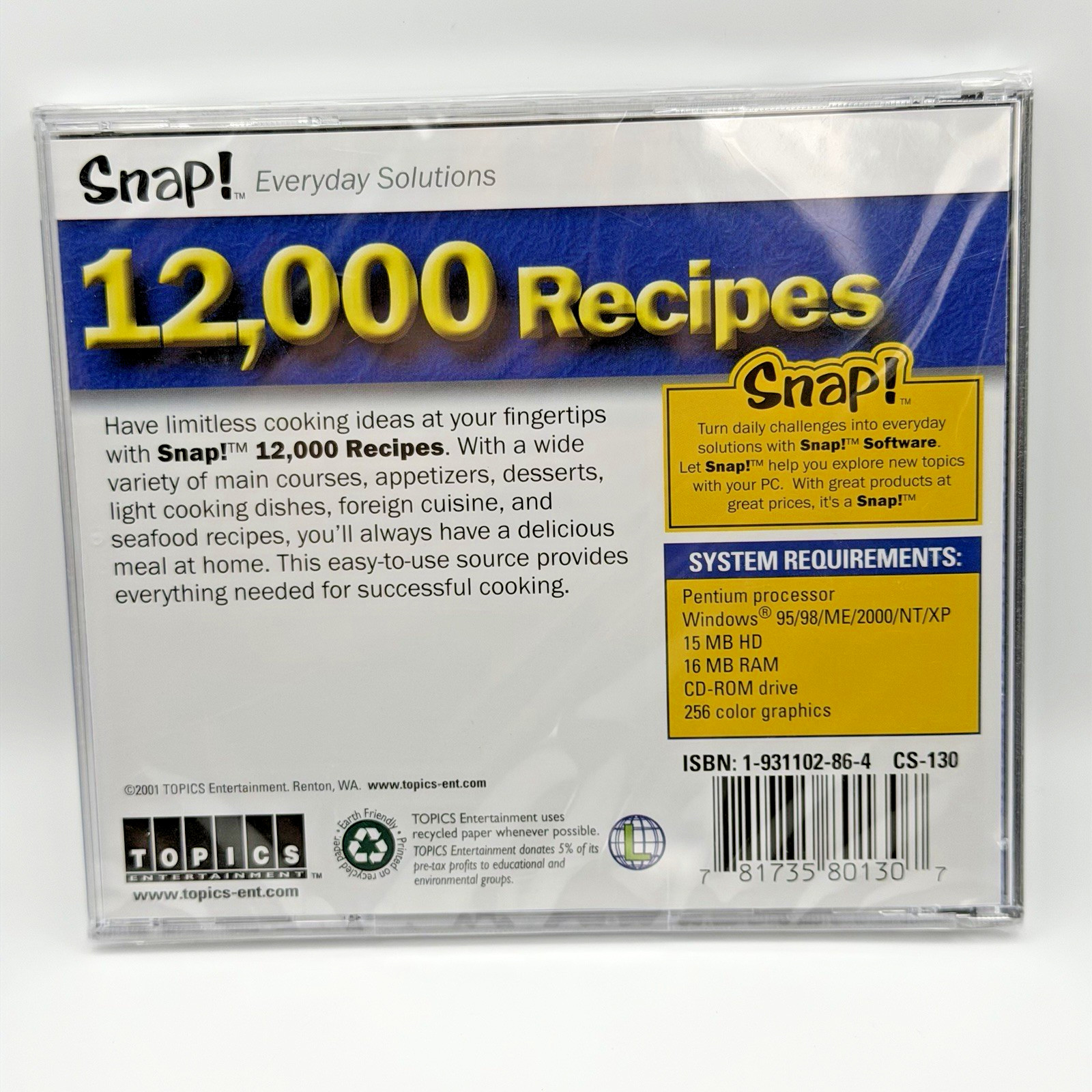 Snap 12,000 Recipes (PC, 2001) NEW Sealed!