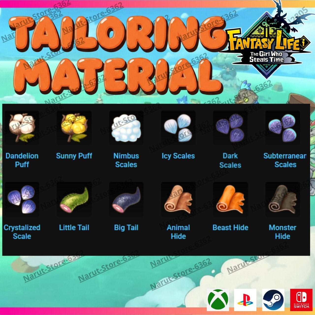 Fantasy Life I: Tailoring Material Bundle🌟 Crafting Material Ítems for Tailor