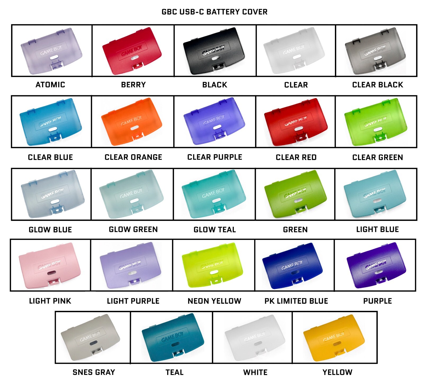 Game Boy Color GBC Rechargeable Battery USB-C 1500 mAh 3.7 V w/ Battery Cover