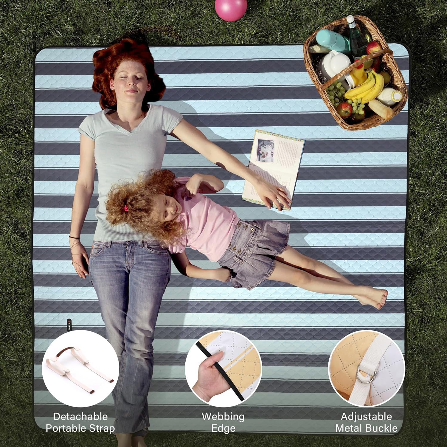Extra Large Picnic Outdoor Blanket, 80”X80” Waterproof Picnic Mat Foldable Campi