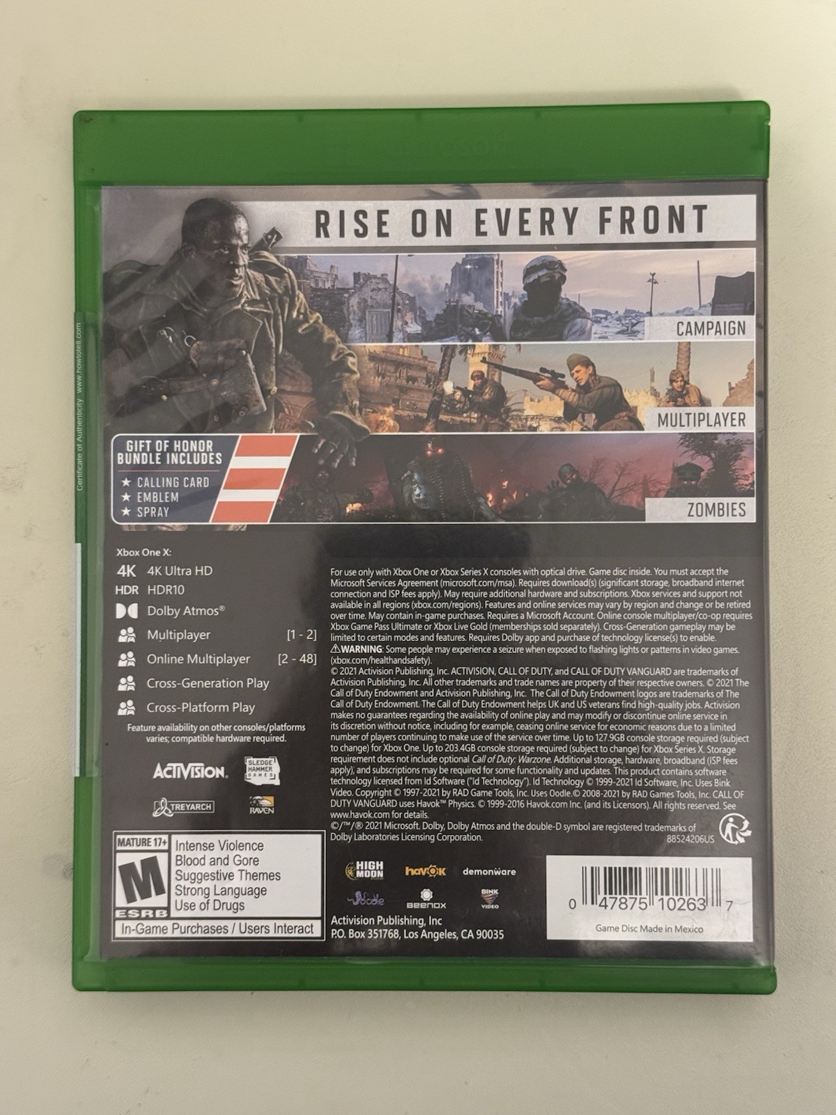 SEALED Activision Call of Duty: Vanguard 4K UHD Multiplayer M NTSC Xbox