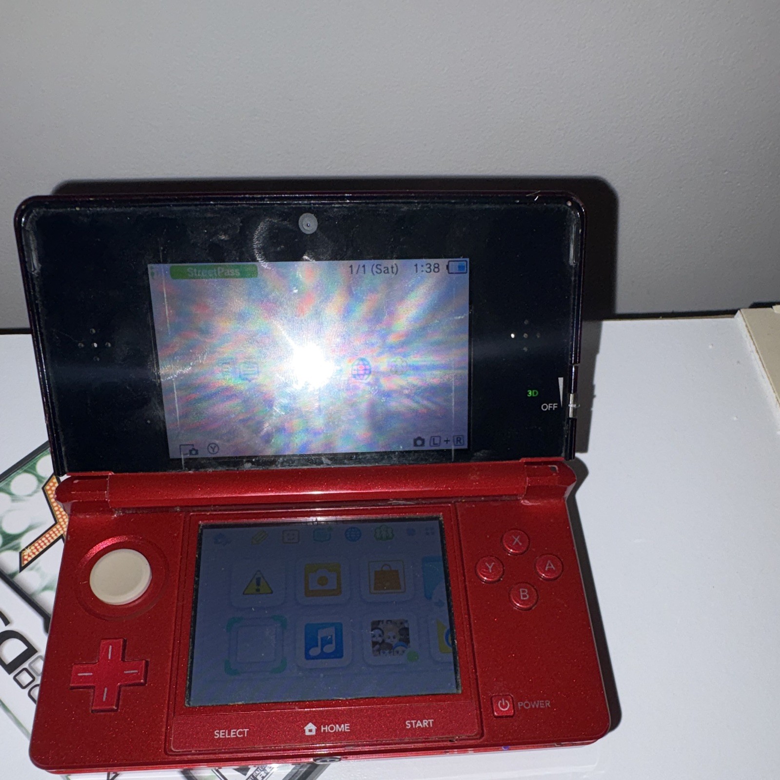 Nintendo 3DS Flame Red Handheld System CTR-001 3D. Game slot need replace
