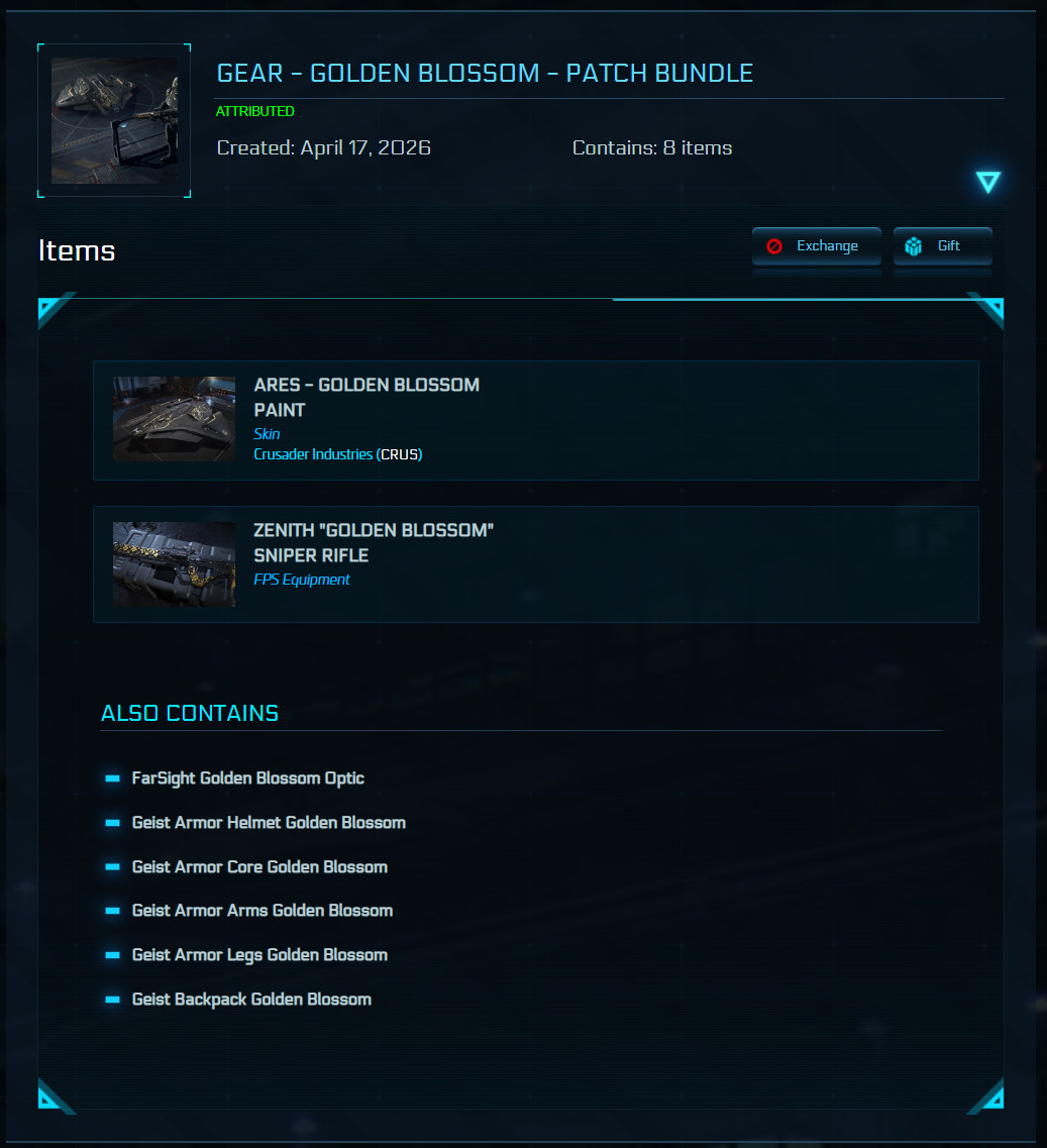 STAR CITIZEN – GEAR – GOLDEN BLOSSOM – PATCH BUNDLE (LIMITED ITEM)