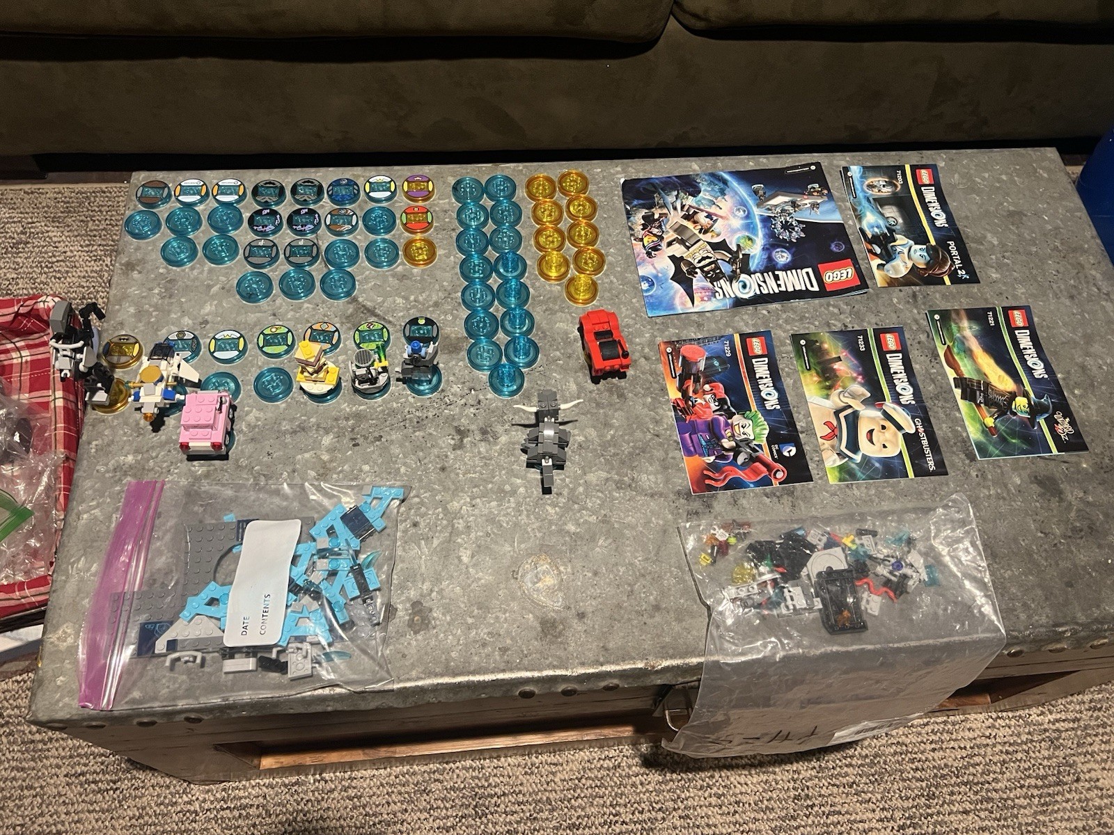 LEGO Dimensions lot Joker, Stay Puft, Chell minifigures, vehicles, game discs