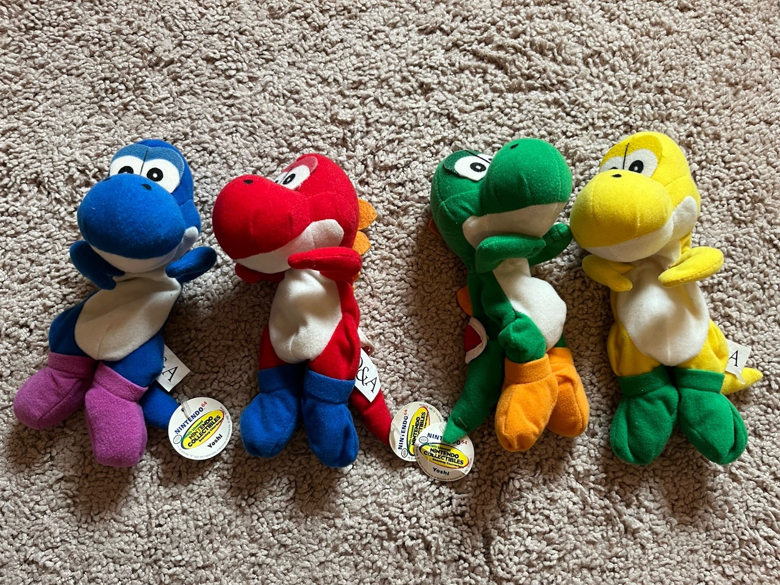 Lot of 4 Yoshi 1997 BD&A Nintendo 64 Plush w/ Tags On 3 Of Them Vintage