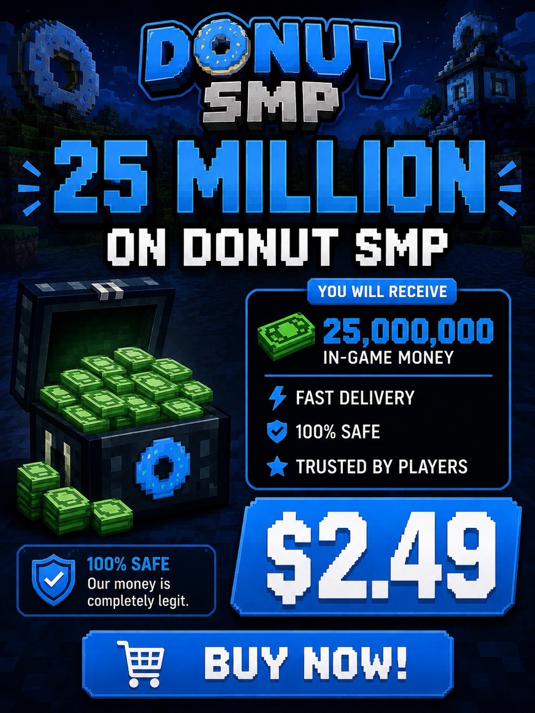 Donut SMP Money 25 Million Fast And Cheap (1 Quantity = 25 Million)