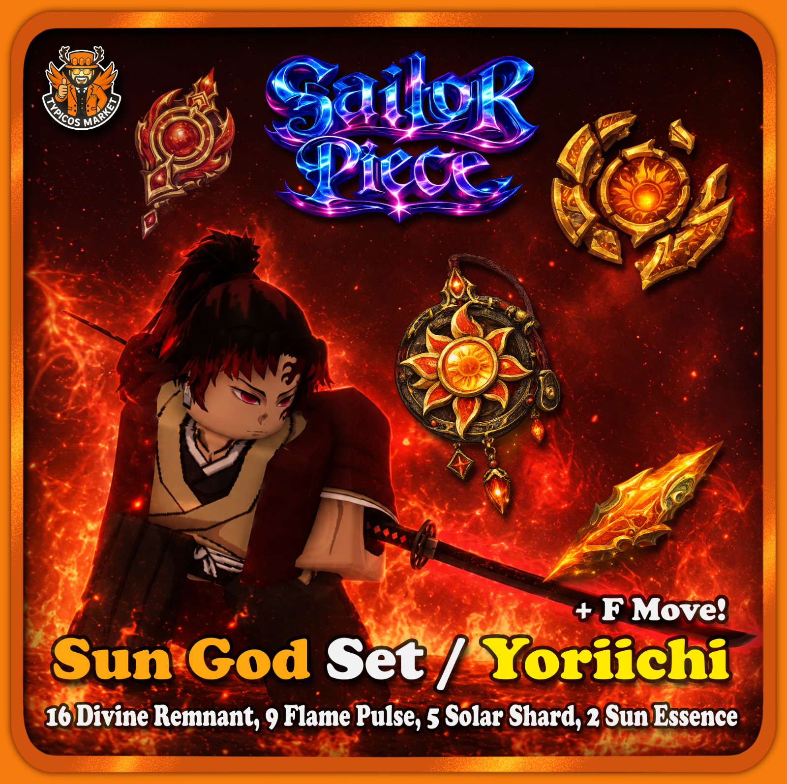 [Sailor Piece] – Sun God / Yoriichi Set + F Move – [Complete Materials☀️]