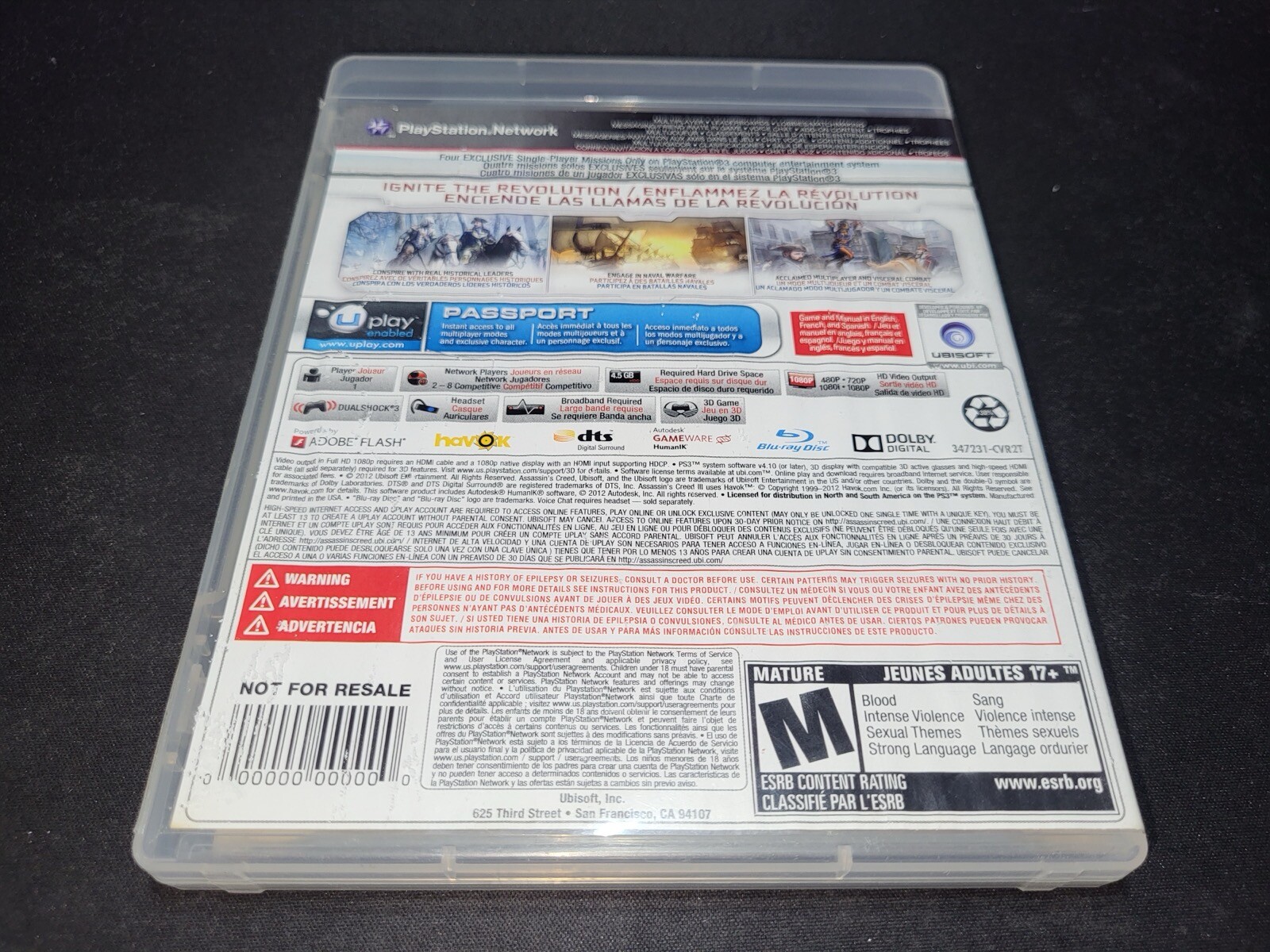 Assassin’s Creed III 3 Black Label Sony Playstation 3 PS3 EX+NM disc COMPLETE-wd