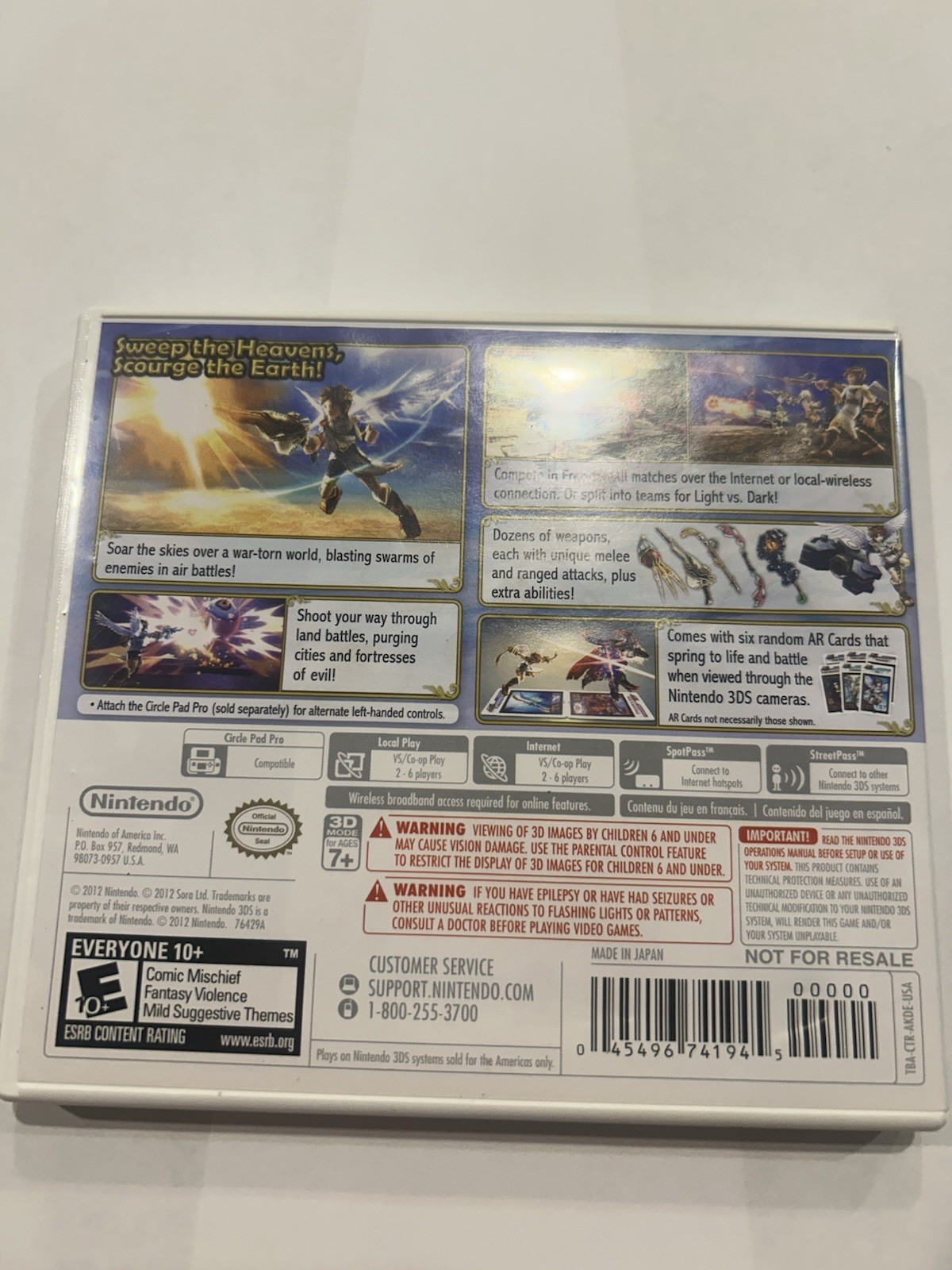 Nintendo Kid Icarus: Uprising Nintendo 3DS w/ Case Manual Inserts Multiplayer