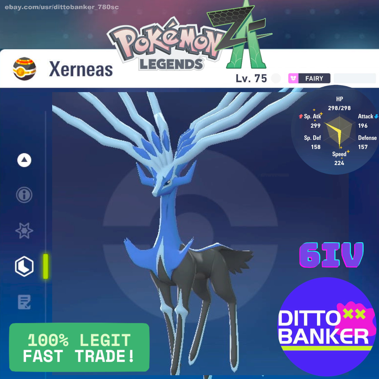 Pokemon Legends ZA Non-Shiny XERNEAS Lv.75 Modest/6IV/EV MAX/ Masterball