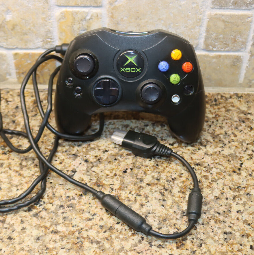 Microsoft Xbox Genuine Black Controller S X08-69873 OEM Wired w/ Breakaway Cable
