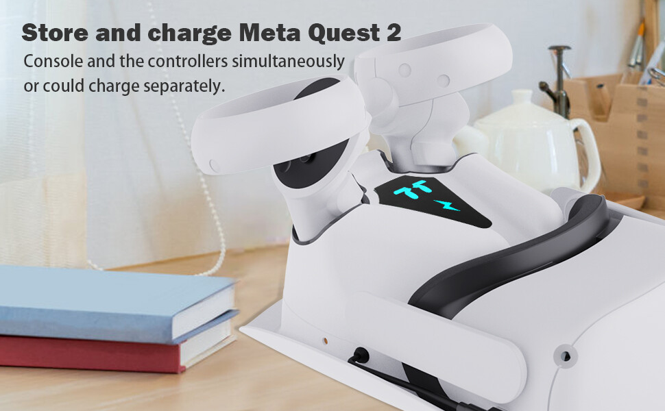 Charging Dock for Meta Quest 2, w/Magnetic Charging and 2 Rechargeable Batteries