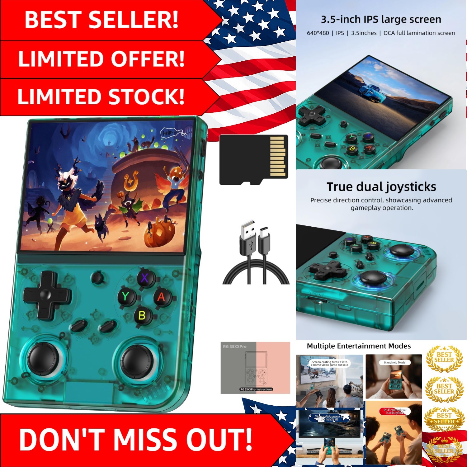 Teal Anbernic RG35XX Pro: Compact Retro Console with HDMI & Expandable Storage