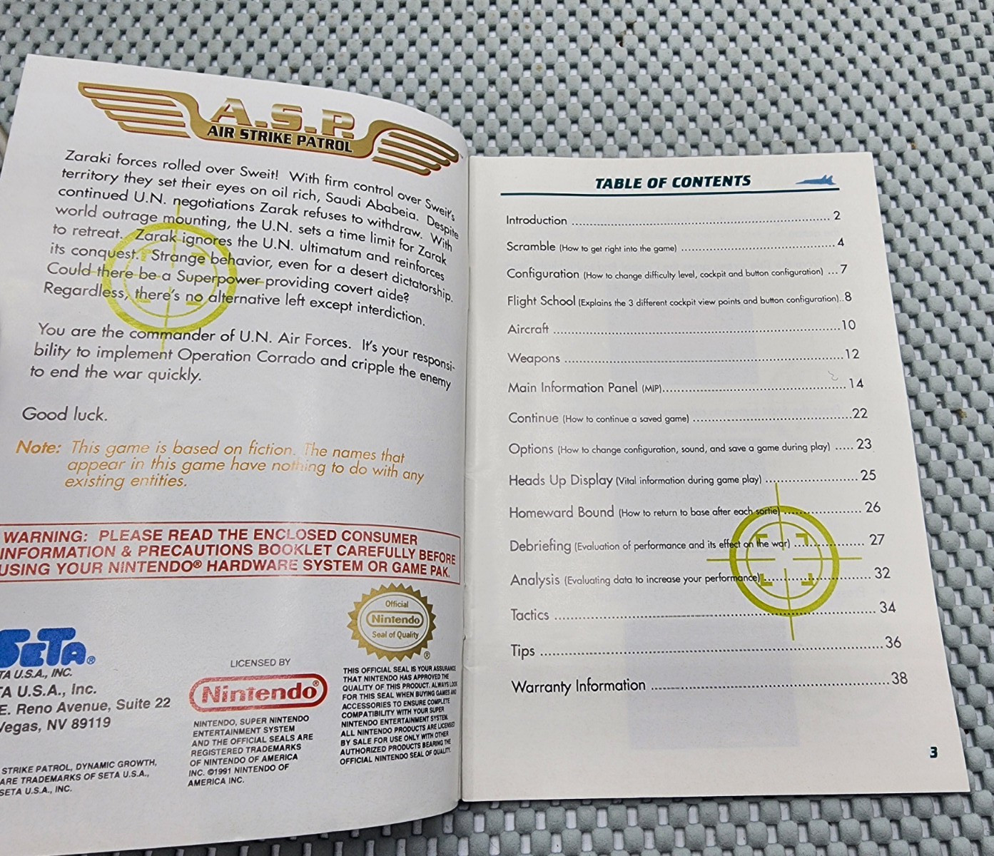 Air Strike Patrol SNES Super Nintendo – Instruction Manual Only