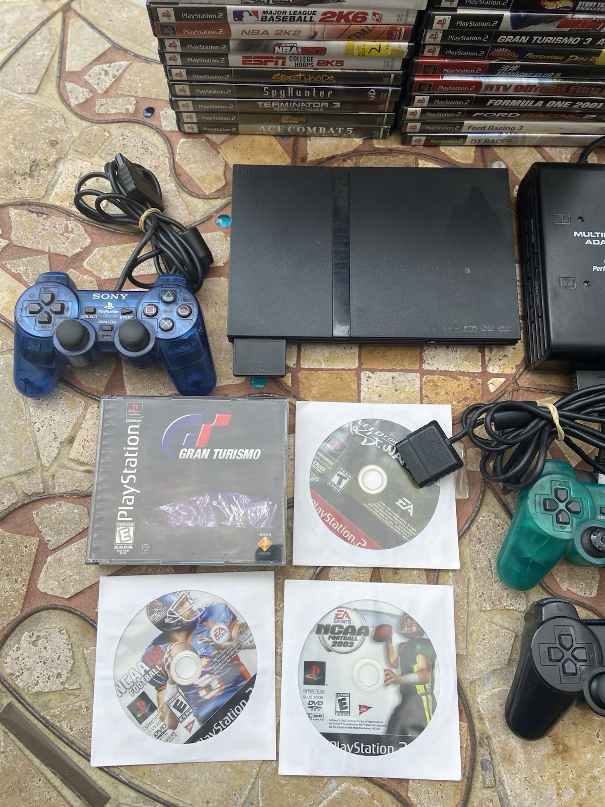 PS2 Slim Console Bundle 50 Games 3 Controllers Multitap Tested Works Great