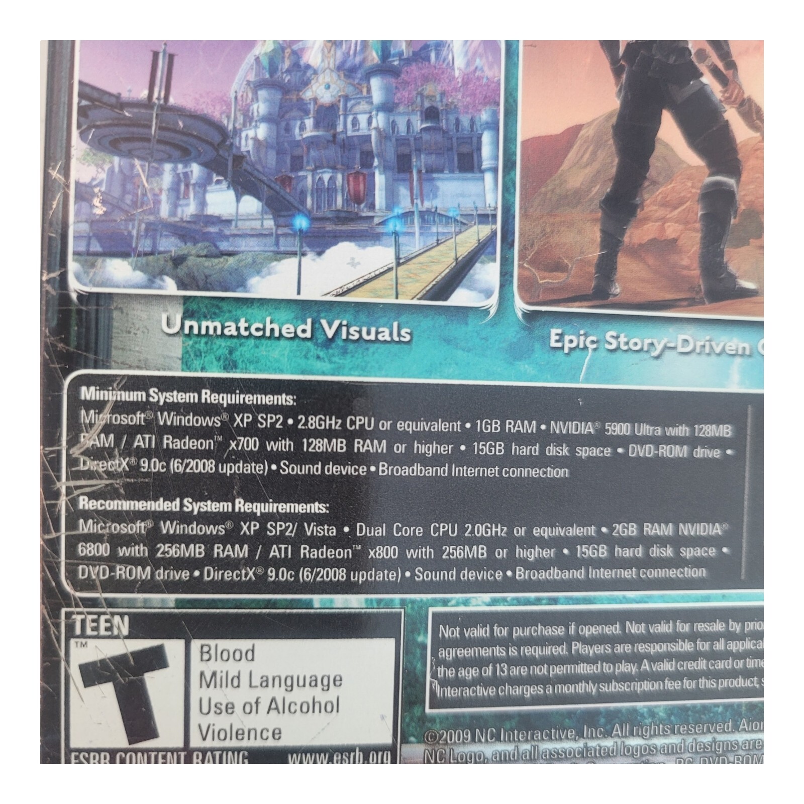 Aion PC DVD-ROM Online Game 2 Disc Manual 2009 CIB NCsoft Alienware TESTED Works