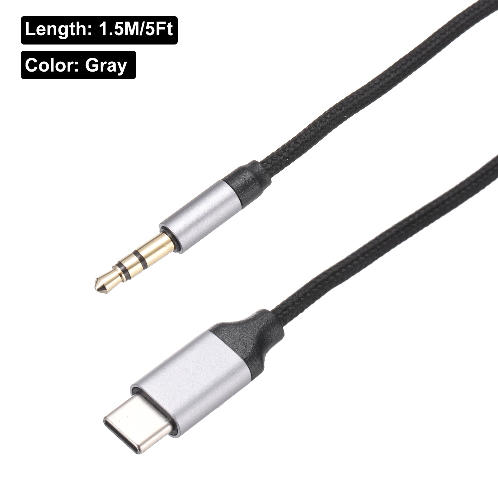 USB C Aux Cable Type C Male to 3.5mm Male Jack Adapter 1.5M/5Ft Gray