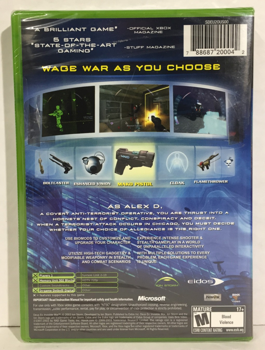 NEW sealed DEUS EX INVISIBLE WAR Microsoft Xbox EIDOS Shooter FPS Original OG