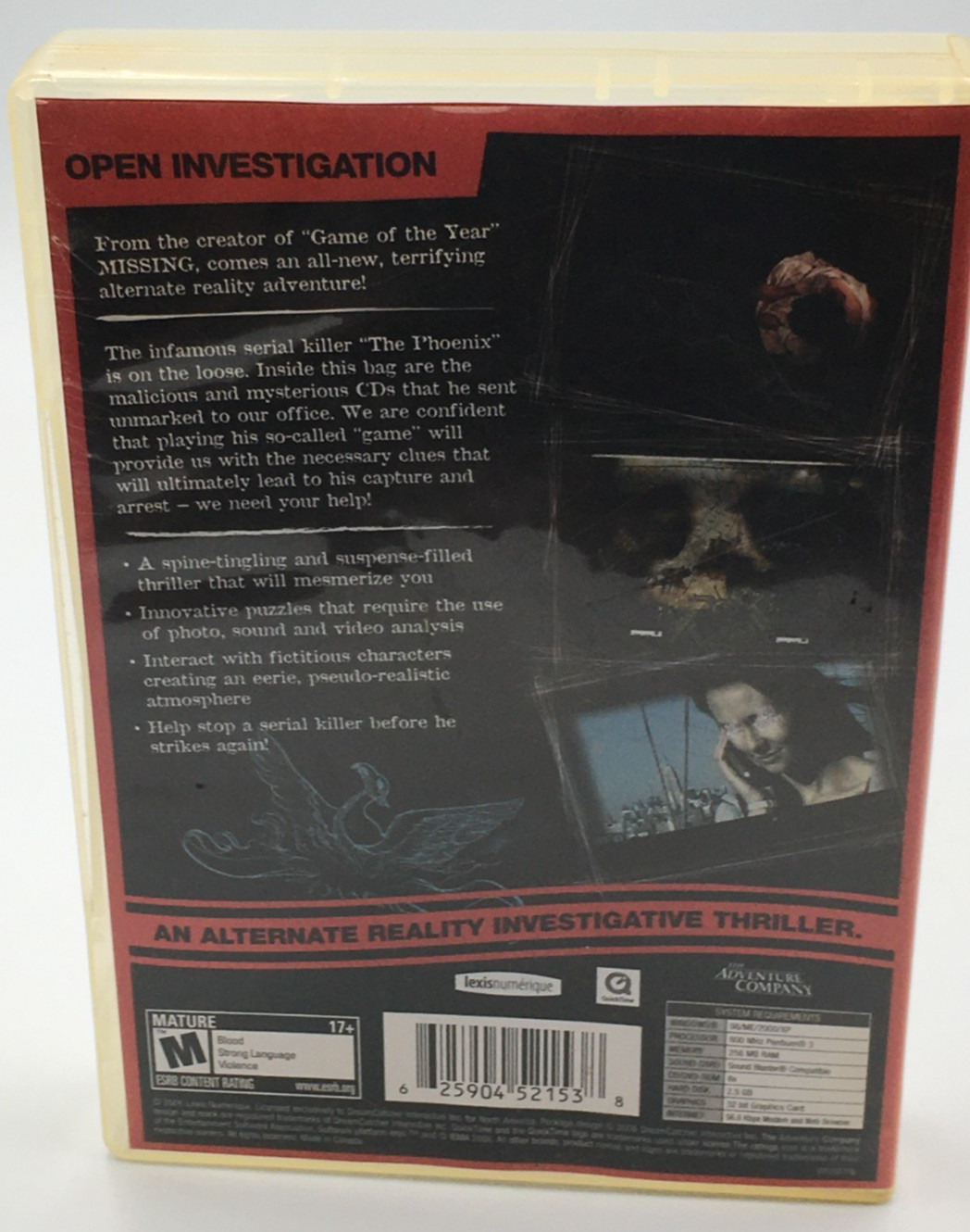 The Adventure Company “Evidence: The Last Ritual” PC CD-ROM Software Rated M 17+