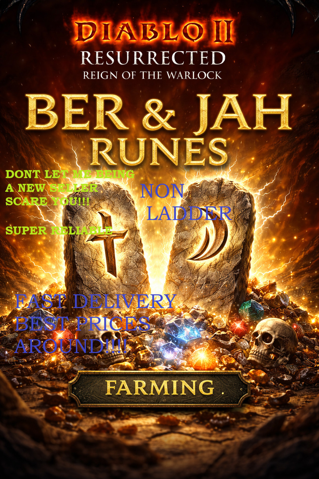DIABLO 2 RUNES ROTW WARLOCK NON LADDER PC JAH BER D2R