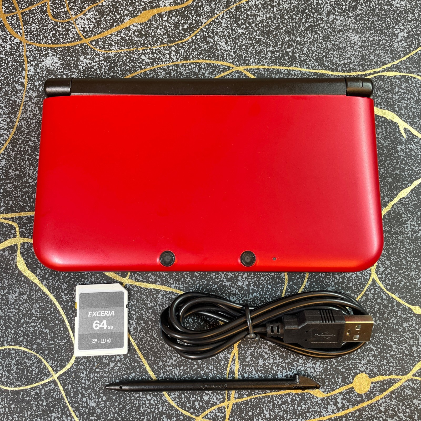 Nintendo 3DS XL LL Console Red Multi-Region Cartridge Compatible 64G SD Stylus