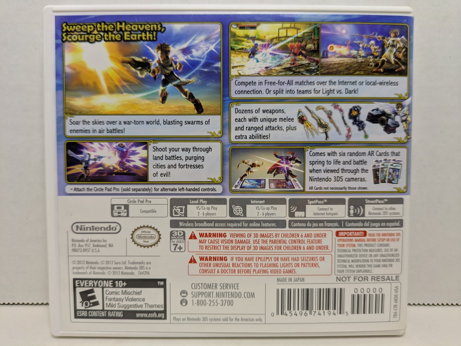 *NO GAME* Kid Icarus Uprising (Nintendo 3DS, 2012) Case + Manual + Inserts