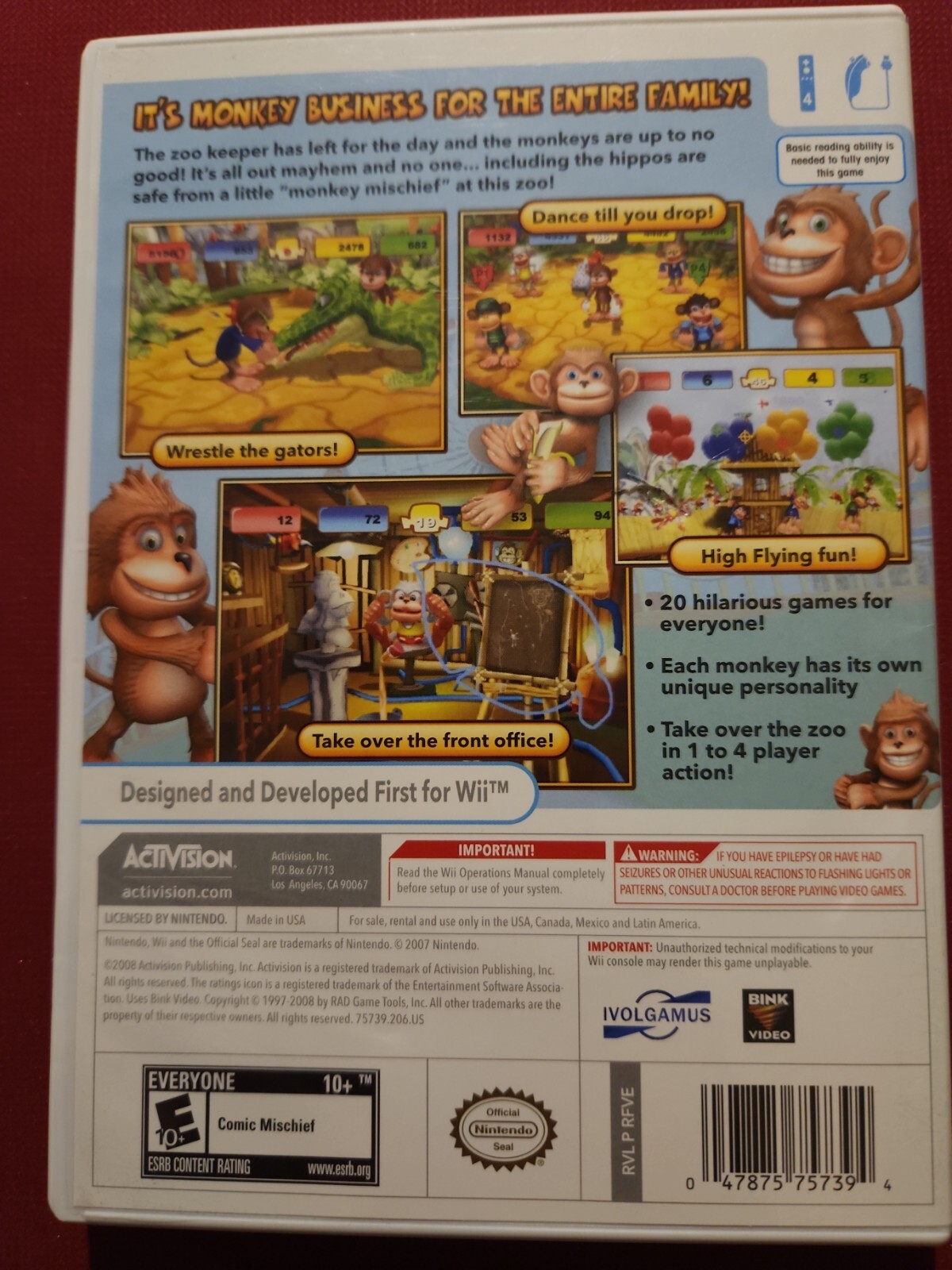 Monkey Mischief Party Time (Nintendo Wii, 2008) Complete and Tested