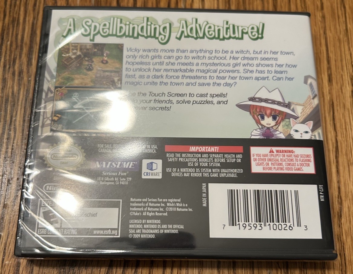 Witch’s Wish (Nintendo DS, 2010) Natsume BRAND NEW FACTORY SEALED!! RARE!