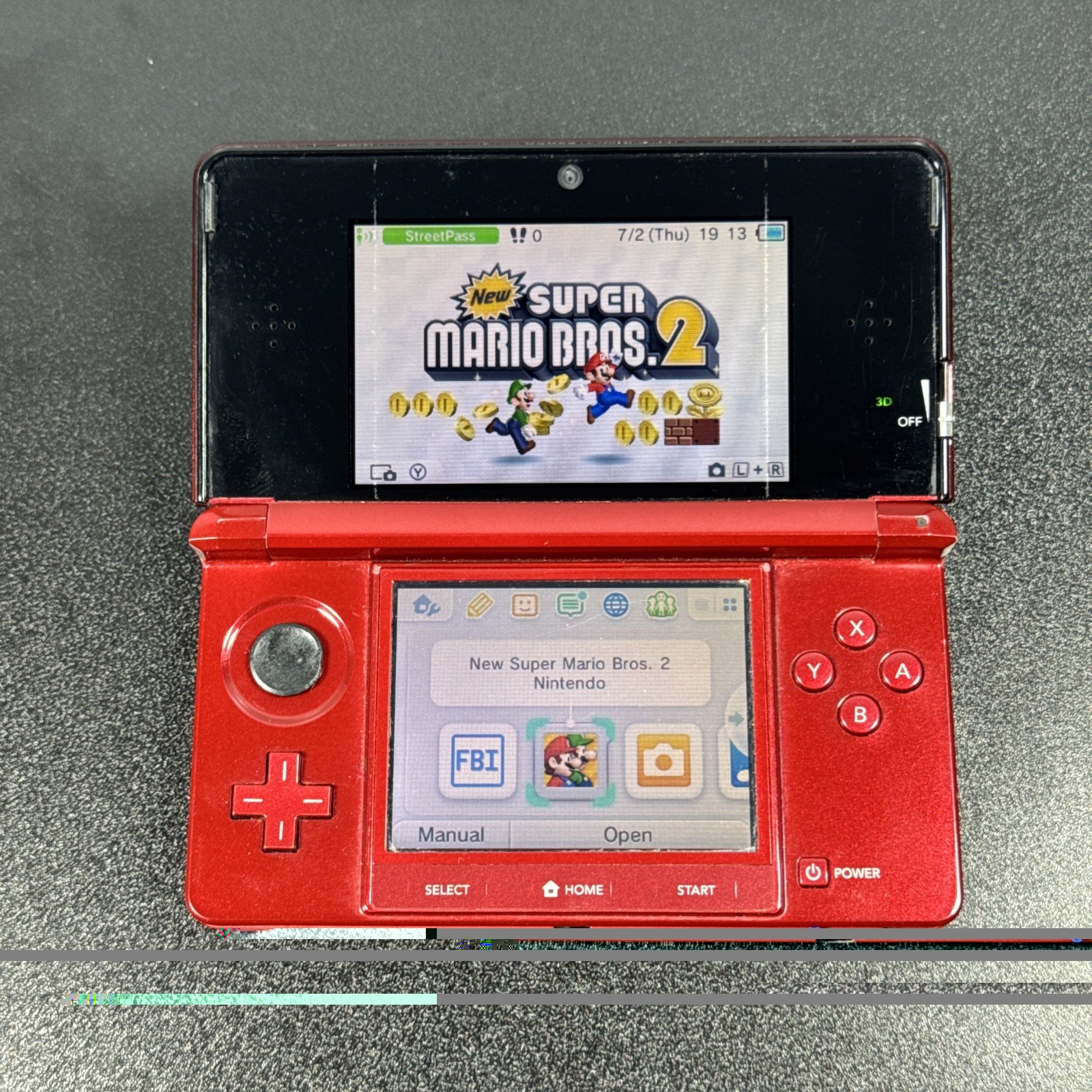 Nintendo 3DS Flame Red 32GB SD Card/game & Carry Case (Tested & Working)