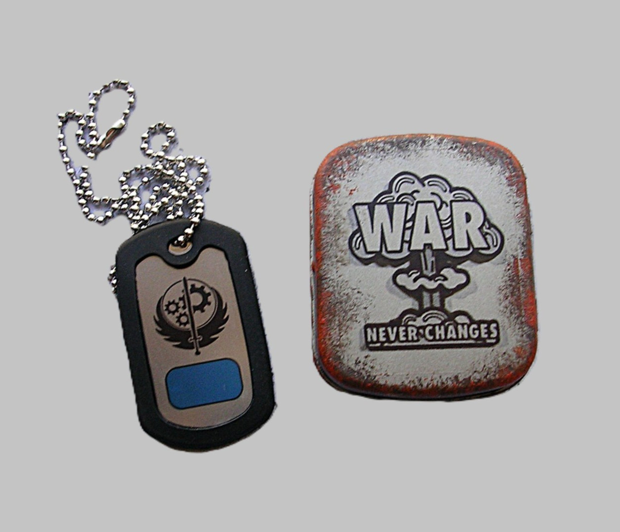 Brotherhood of Steel Dog tag and tin War Never Changes ” Rusty Cosplay Prop
