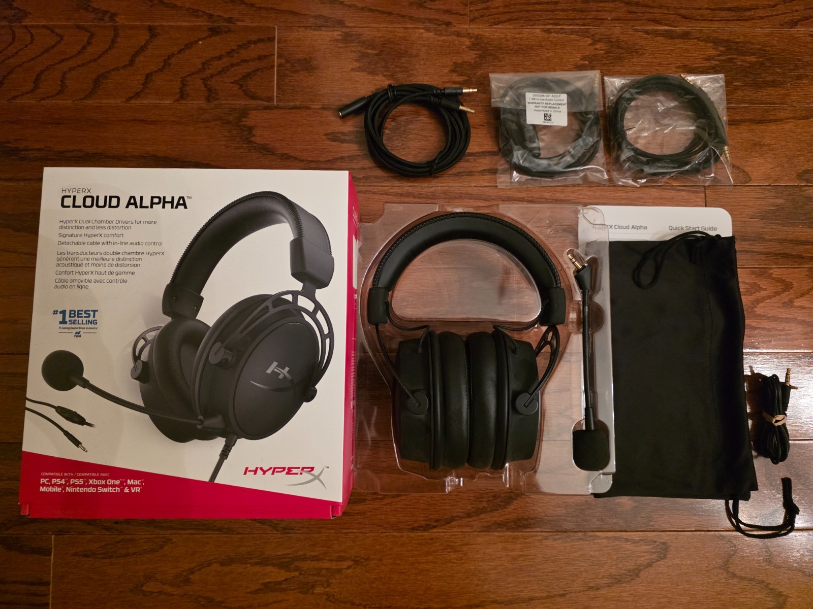 HyperX Cloud Alpha Wired Gaming Headset for PC, Xbox, PS5 – Black – Extra Cable