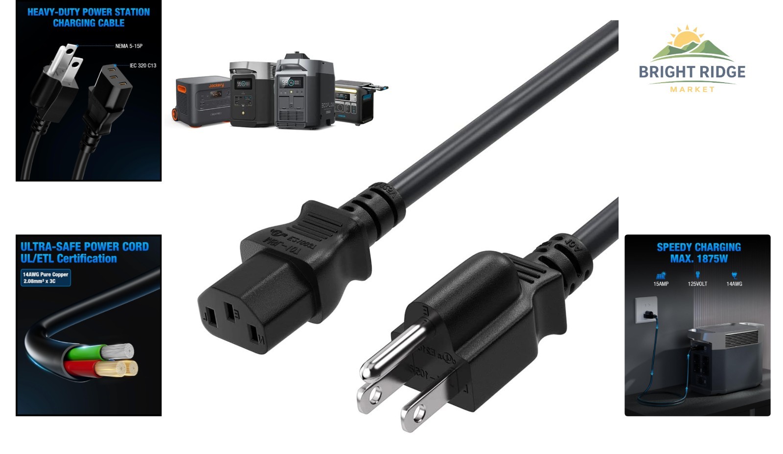 Heavy-Duty 10FT Power Station Charging Cable with Male-to-Female Connector