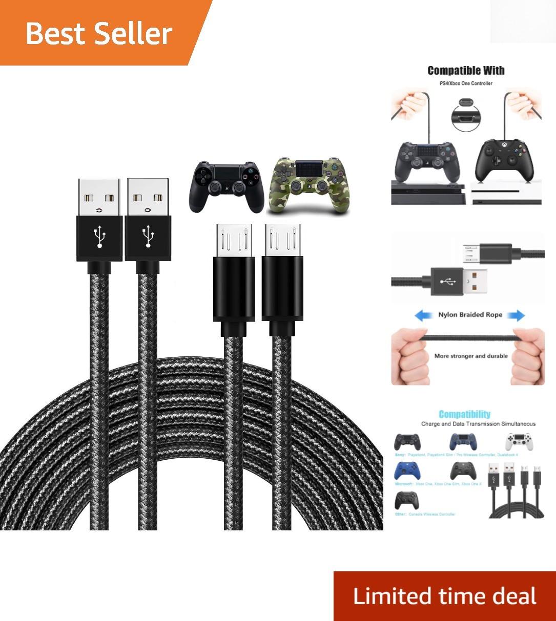 10ft Extra Long PS4 Controller Charger Cable – Play & Charge Convenience