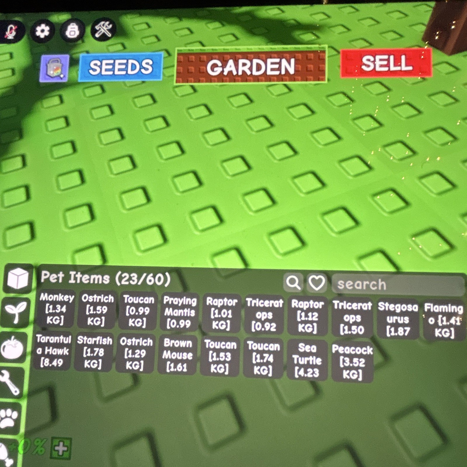 Roblox Grow A Garden In-Game Pet Items Inventory 23/60 Screenshot