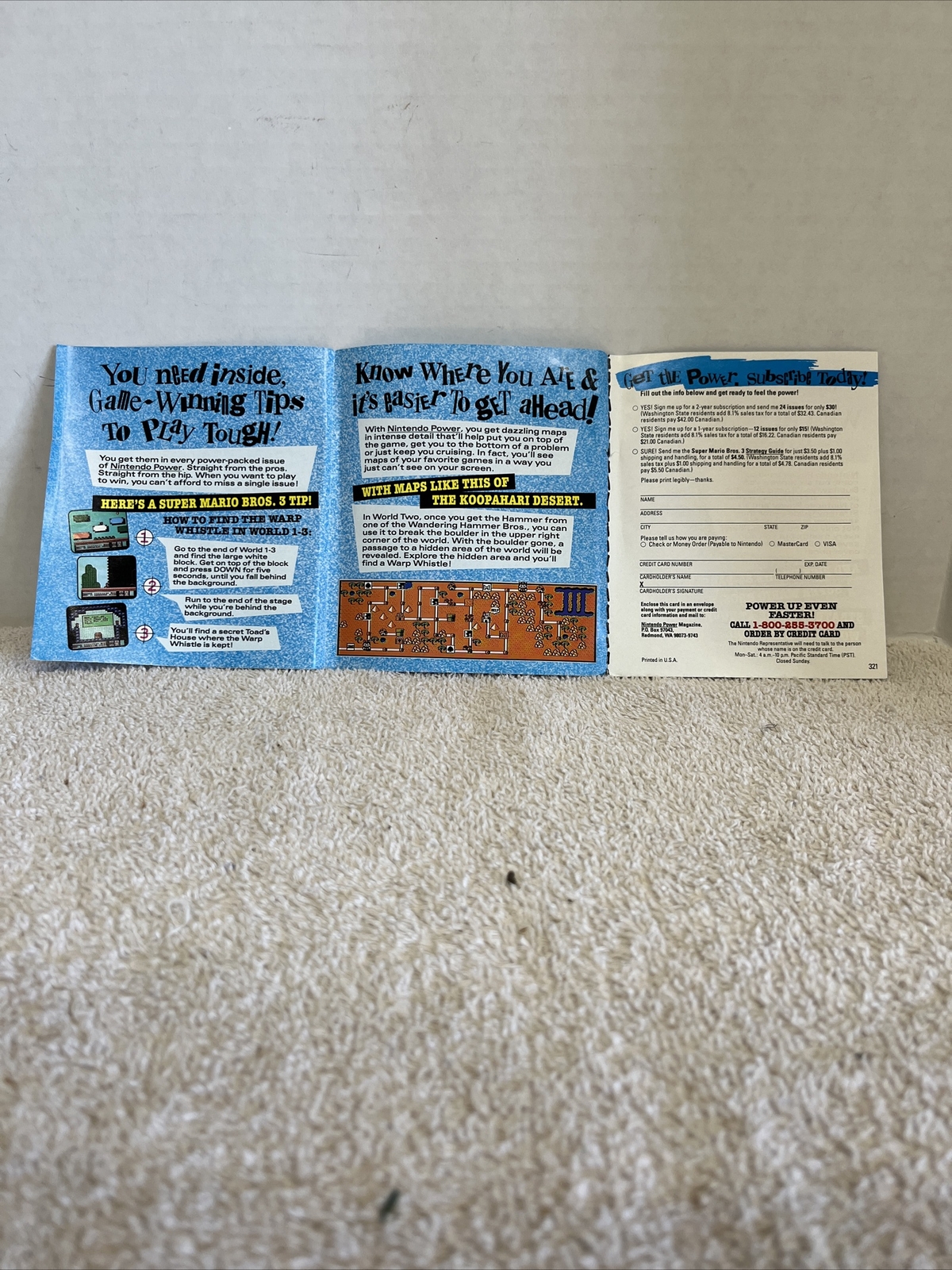 NES Super Mario Bros. 3 Nintendo Power Fold-out INSERT Unused OFFER 1990 NICE!