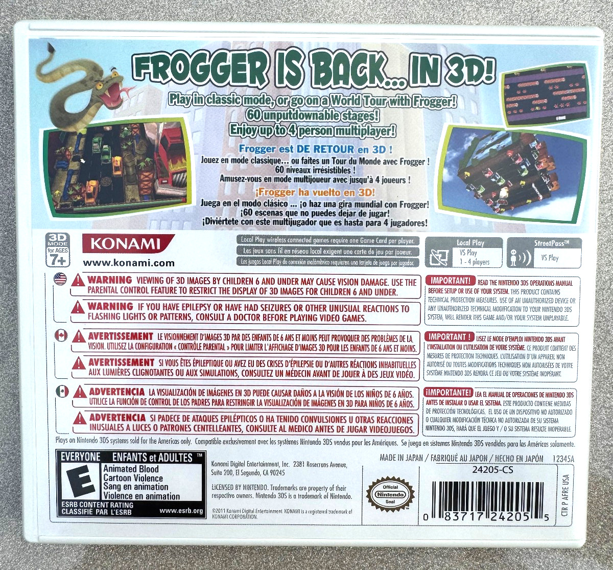 Frogger 3D (Nintendo 3DS, 2011) Konami – COMPLETE CIB – Tested Working