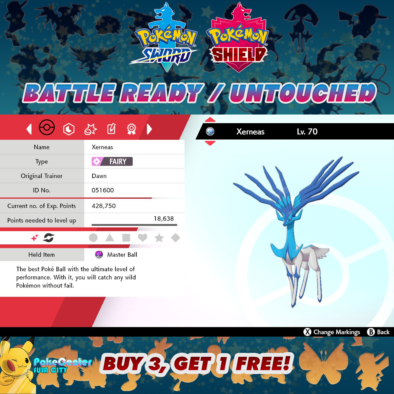 SHINY XERNEAS ✨ BATTLE READY / UNTOUCHED ⚡ 6IV + EV ⚡ Pokemon Sword & Shield