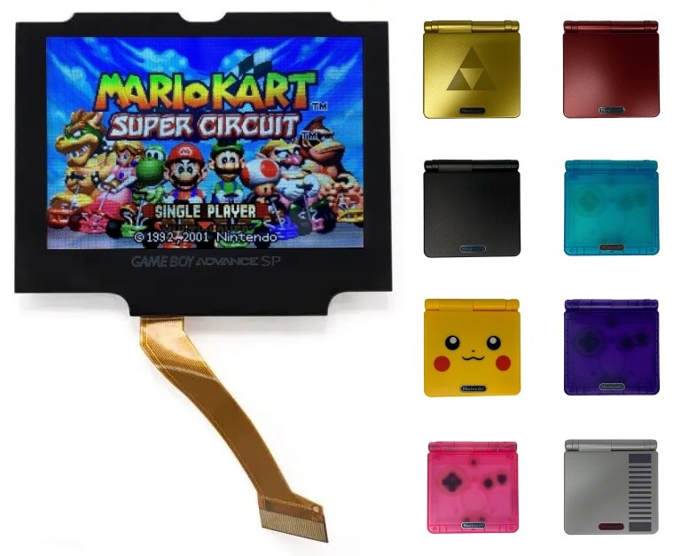 Gameboy Advance SP 720×480 IPS LCD Backlight Kit V5 3.0 *NO SOLDER* with Shell