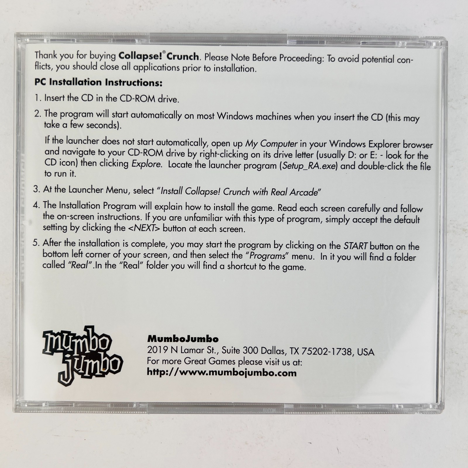 Collapse! Crunch With Real Arcade PC CD Software Game