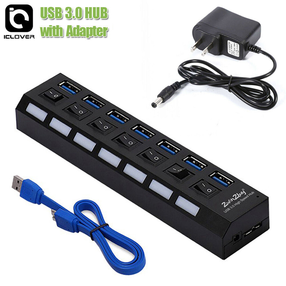 7 Port USB 3.0 Hub Splitter Adapter High Speed Extension For PC Laptop Desktop