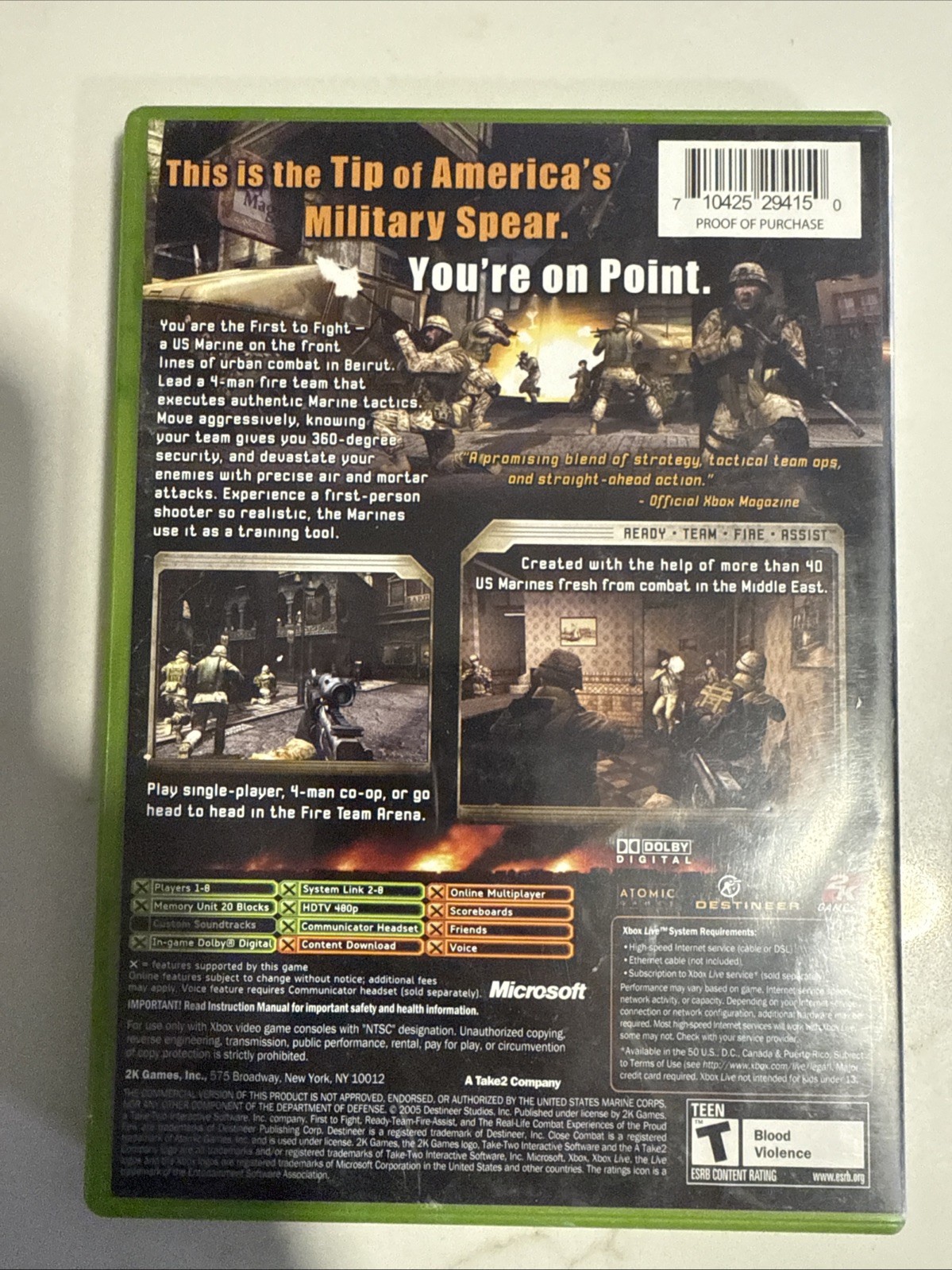 Close Combat: First to Fight Microsoft Xbox, 2005 Complete Tested Working