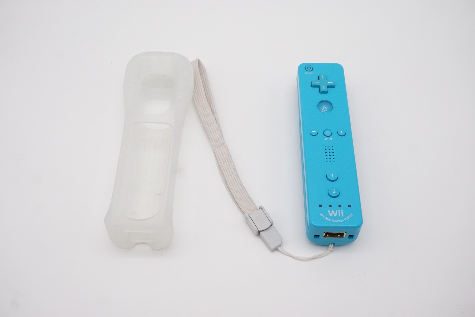 Nintendo Light Blue Wii Motion Plus Controller With Bumper And Wrist Strap