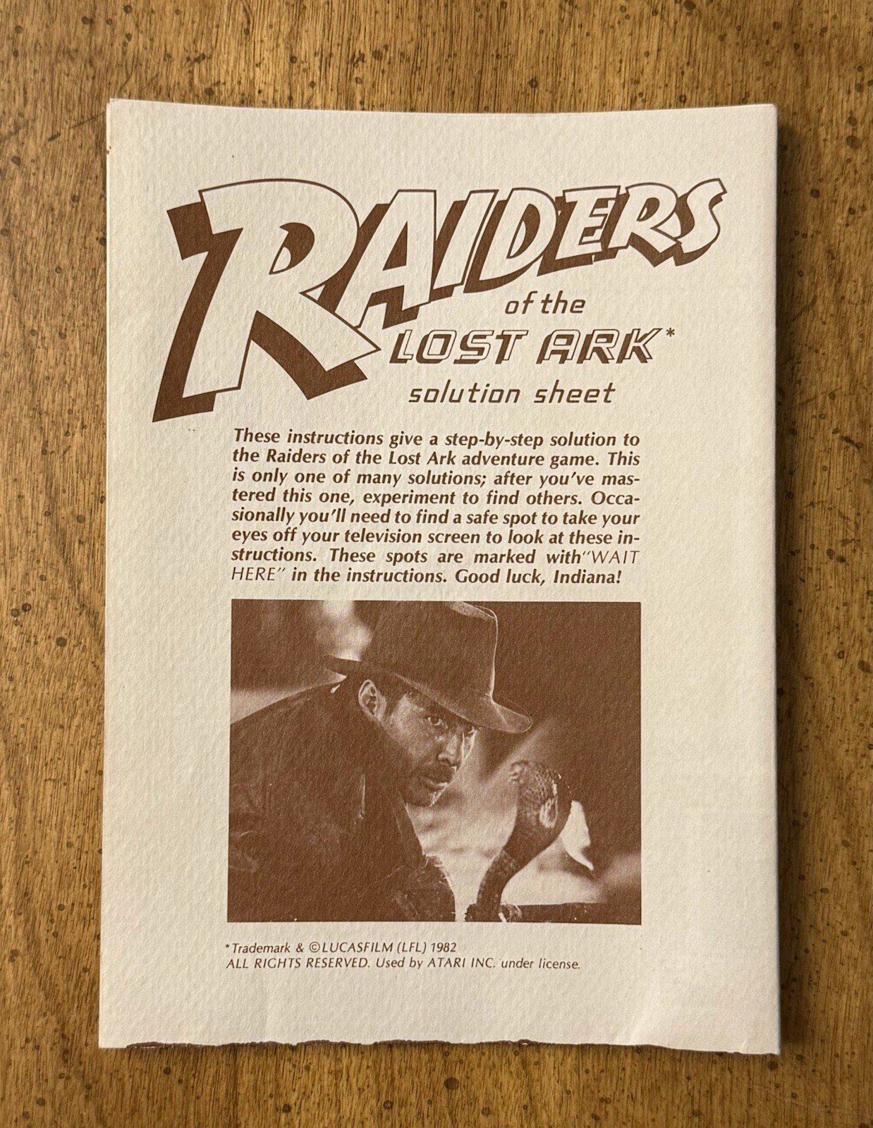VINTAGE 1983 A Map To The World Of Raiders Of The Lost Ark Solution Sheet Atari